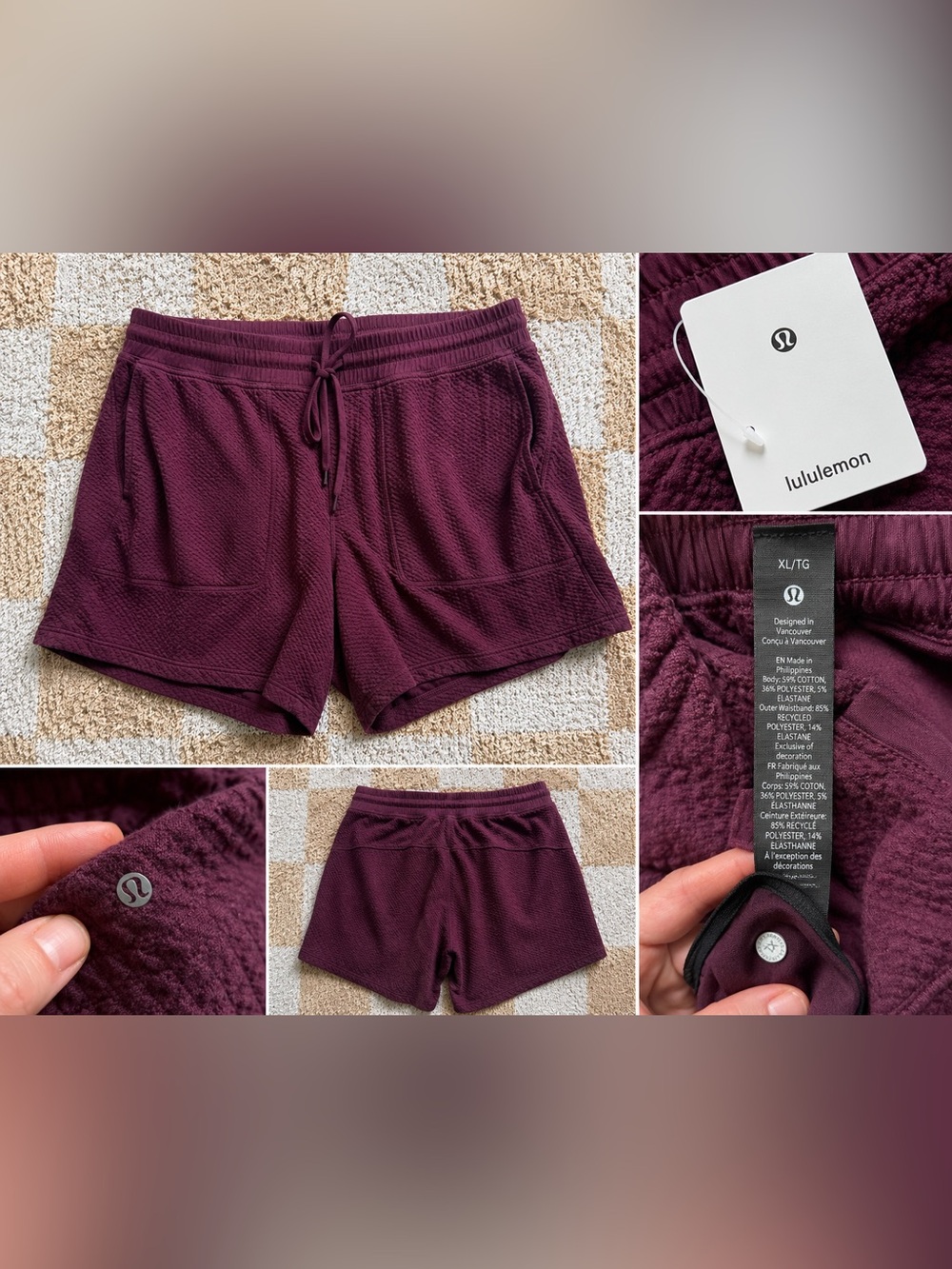 Lululemon Textured High-Rise Athletic Shorts | XL | Deep Plum | EUC